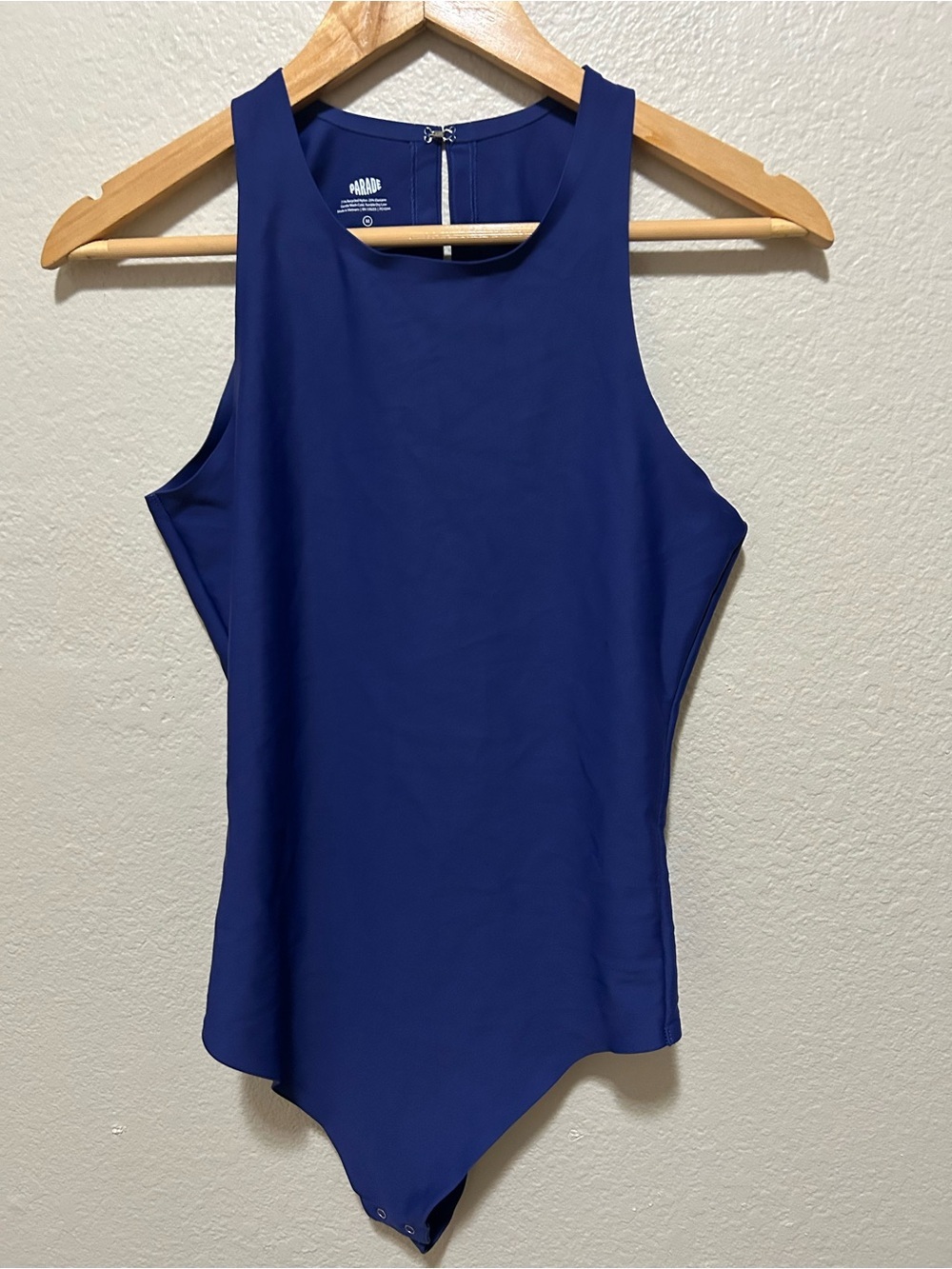 Parade Scoop Neck Keyhole Thong Bodysuit Navy Blue Size Medium